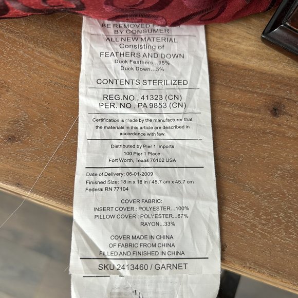 Pier One Cushions/Pillows Red /Burgundy With Embroidered Detail Set/2 - Picture 7 of 9